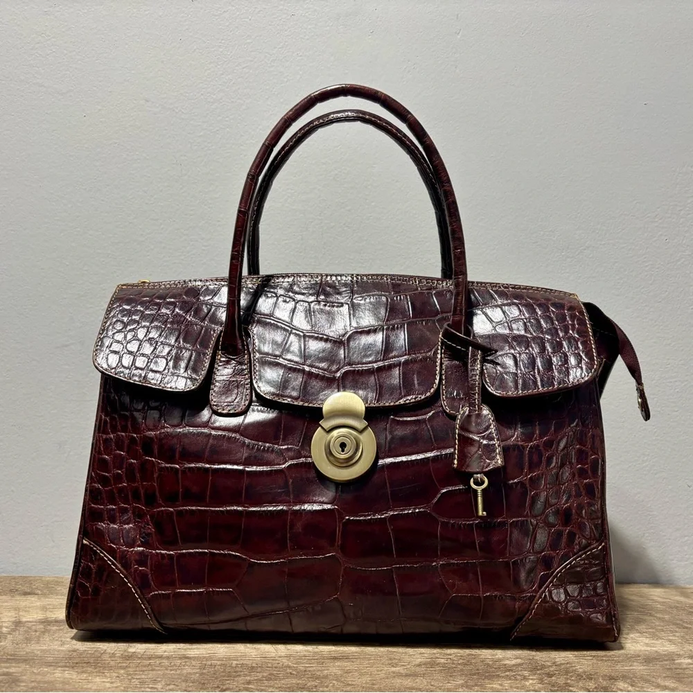Michael Rome Croc Embossed Leather Satchel - Picture 3 of 11